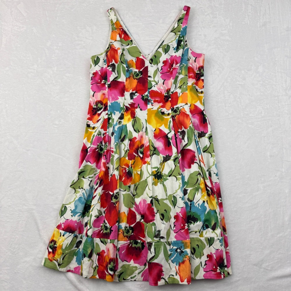 Lauren Ralph Lauren Floral V-Neck Fit & Flare Cotton Dress Multi Color Size 16